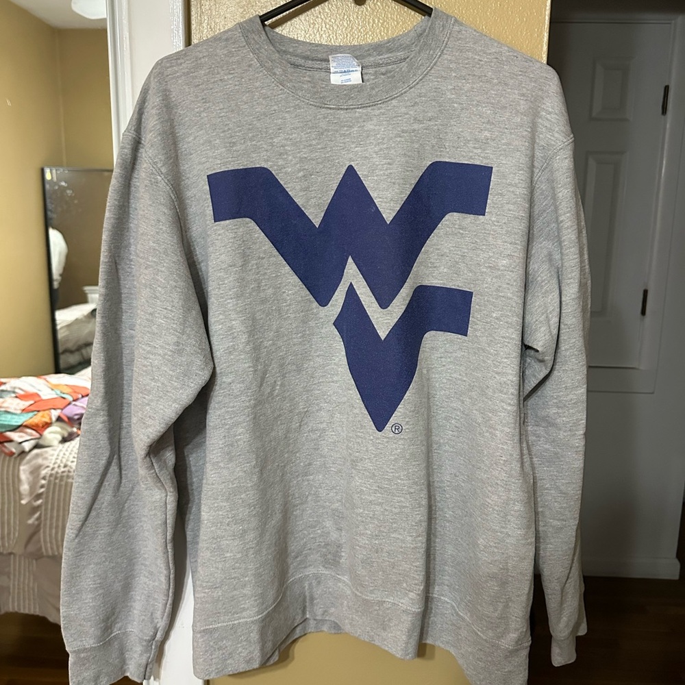 Gray Crewneck Sweater with Blue WV Logo